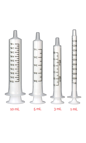Syringes 10 mL, 5 mL, 3 mL, and 1 mL